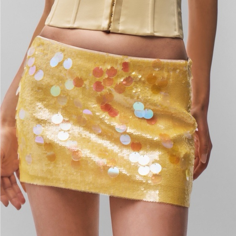 Danielle Guizio Yellow Iridescent Sequin Mini Skirt